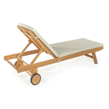 Mallorca 77.56"x23.62" Modern Classic Adjustable Acacia Wood Chaise Outdoor Lounge Chair with Cushion & Wheels